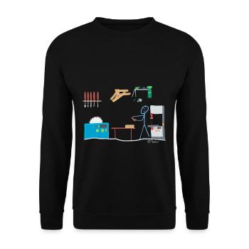 Tischler Schreiner Strichmännchen Handwerk Holz - Unisex Pullover - Schwarz - Vorne - Alina (178cm) & Michal (187cm)