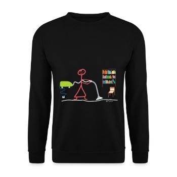 Household Stick Figures Housewife Vacuum Cleaner - Unisex Sweatshirt - black - Front - Alina (178cm) & Michal (187cm)