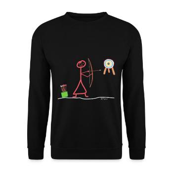 Bogenschießen Strichmännchen Strichfrau Sport - Unisex Pullover - Schwarz - Vorne - Alina (178cm) & Michal (187cm)