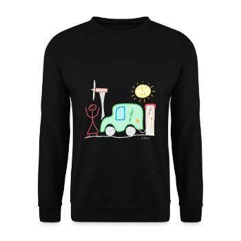 Electric car stick figure woman pinwheel charging station sun - Unisex Sweatshirt - black - Front - Alina (178cm) & Michal (187cm)