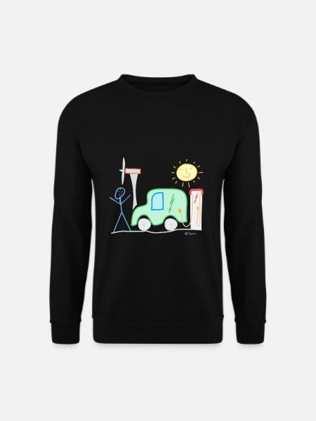E-Auto Strichmännchen Sonne Ladesäule Spannung - Unisex Pullover - Schwarz