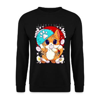 Kätzchen essen Ramen und Shusi Kawaii - Unisex Pullover - Schwarz - Vorne - Alina (178cm) & Michal (187cm)