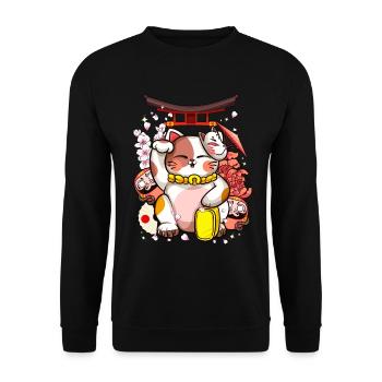 Maneki Neko Japanese Cat Kawaii Anime - Unisex Sweatshirt - black - Front - Alina (178cm) & Michal (187cm)