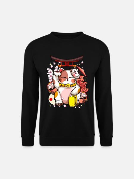 Maneki Neko Japanische Katze Kawaii Anime - Unisex Pullover - Schwarz