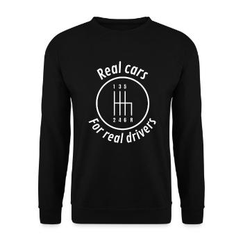 Echte Autos für echte Fahrer. - Unisex Pullover - Schwarz - Vorne - Alina (178cm) & Michal (187cm)