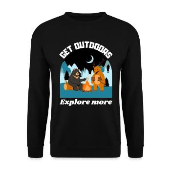 Gehen Sie nach draußen, entdecken Sie mehr - Unisex Pullover - Schwarz - Vorne - Alina (178cm) & Michal (187cm)