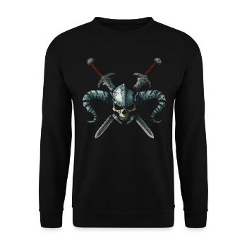 Kriegerschädel 2 Schwerter - Unisex Pullover - Schwarz - Vorne - Alina (178cm) & Michal (187cm)