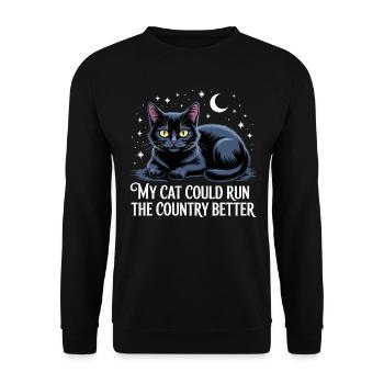 Meine Katze würde das Land besser regieren - Unisex Pullover - Schwarz - Vorne - Alina (178cm) & Michal (187cm)