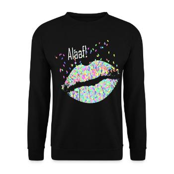 Alaaf! Konfetti Kuss Geschenkidee - Unisex Pullover - Schwarz - Vorne - Alina (178cm) & Michal (187cm)