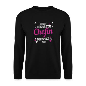 So sieht die beste Chefin der Welt aus! - Unisex Pullover - Schwarz - Vorne - Alina (178cm) & Michal (187cm)