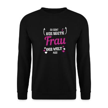 So sieht die beste Frau der Welt aus - Unisex Pullover - Schwarz - Vorne - Alina (178cm) & Michal (187cm)