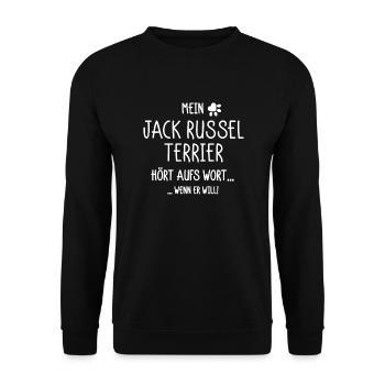 Mein Jack Russel Terrier hört aufs Wort... - Unisex Pullover - Schwarz - Vorne - Alina (178cm) & Michal (187cm)
