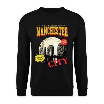 Manchester Angleterre UK City Skyline Vintage Rétro - Sweat-shirt Unisexe - noir - Devant - Alina (178cm) & Michal (187cm)