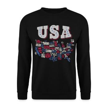 USA Karte mit Bundesstaat der Vereinigten Staaten - Unisex Pullover - Schwarz - Vorne - Alina (178cm) & Michal (187cm)