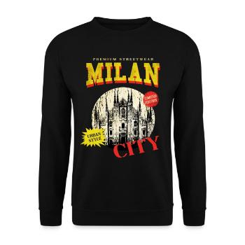 Mailand Milan Italien Stadt Skyline Vintage Retro - Unisex Pullover - Schwarz - Vorne - Alina (178cm) & Michal (187cm)
