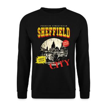 Sheffield England UK City Skyline Vintage Retro - Unisex Sweatshirt - black - Front - Alina (178cm) & Michal (187cm)