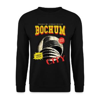 Bochum Deutschland Stadt Skyline Vintage Retro - Unisex Pullover - Schwarz - Vorne - Alina (178cm) & Michal (187cm)