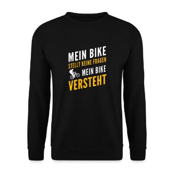 Mein Bike stellt keine Fragen, mein Bike versteht - Unisex Pullover - Schwarz - Vorne - Alina (178cm) & Michal (187cm)