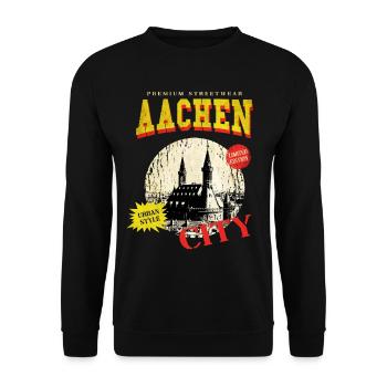 Aachen Deutschland Stadt Skyline Vintage Retro - Unisex Pullover - Schwarz - Vorne - Alina (178cm) & Michal (187cm)