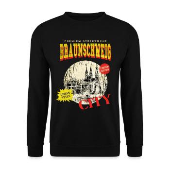 Braunschweig Deutschland Stadt Skyline Vintage - Unisex Pullover - Schwarz - Vorne - Alina (178cm) & Michal (187cm)