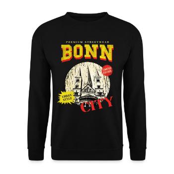 Bonn Deutschland Stadt Skyline Vintage Retro - Unisex Pullover - Schwarz - Vorne - Alina (178cm) & Michal (187cm)
