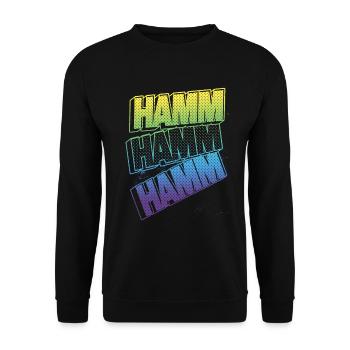 Hamm Deutschland Stadt Schrift Skyline Heimat - Unisex Pullover - Schwarz - Vorne - Alina (178cm) & Michal (187cm)