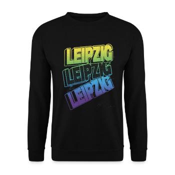 Leipzig Deutschland Stadt Schrift Skyline Heimat - Unisex Pullover - Schwarz - Vorne - Alina (178cm) & Michal (187cm)