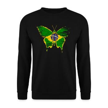 Brasilien Flagge Schmetterling used - Unisex Pullover - Schwarz - Vorne - Alina (178cm) & Michal (187cm)