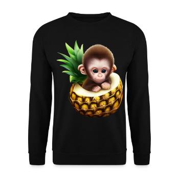 Kleiner Affe in einer Ananas - Unisex Pullover - Schwarz - Vorne - Alina (178cm) & Michal (187cm)