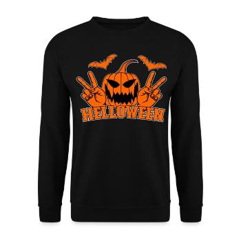 Helloween Frieden Victory Hand Symbol Fledermaus - Unisex Pullover - Schwarz - Vorne - Alina (178cm) & Michal (187cm)