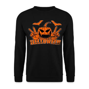 Helloween Frieden Victory Hand Symbol used - Unisex Pullover - Schwarz - Vorne - Alina (178cm) & Michal (187cm)