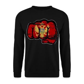Montenegro Flagge Faust used - Unisex Pullover - Schwarz - Vorne - Alina (178cm) & Michal (187cm)