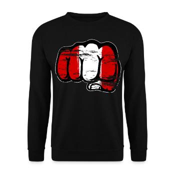 Peru Flagge Faust Hand used - Unisex Pullover - Schwarz - Vorne - Alina (178cm) & Michal (187cm)