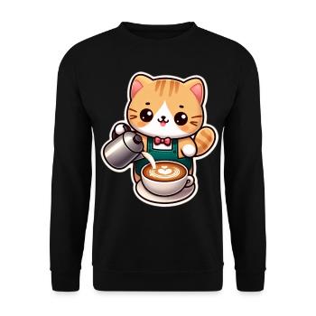 Chaton Barista - Sweat-shirt Unisexe - noir - Devant - Alina (178cm) & Michal (187cm)