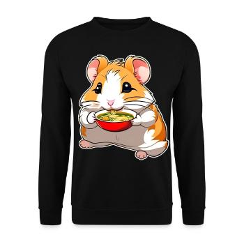 Niedlicher Hamster mit Ramen Suppe - Unisex Pullover - Schwarz - Vorne - Alina (178cm) & Michal (187cm)