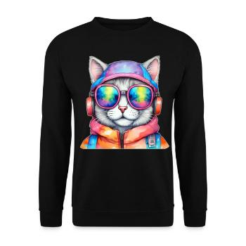 Chat cool avec des lunettes de soleil - Sweat-shirt Unisexe - noir - Devant - Alina (178cm) & Michal (187cm)