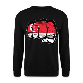 Singapur Flagge Faust Hand used - Unisex Pullover - Schwarz - Vorne - Alina (178cm) & Michal (187cm)