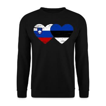 Slowenien Estland Flagge Herz used - Unisex Pullover - Schwarz - Vorne - Alina (178cm) & Michal (187cm)