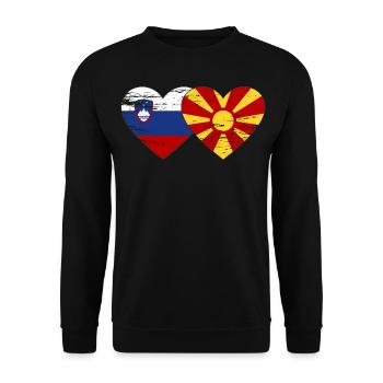 Slowenien Mazedonien Flagge Herz used - Unisex Pullover - Schwarz - Vorne - Alina (178cm) & Michal (187cm)