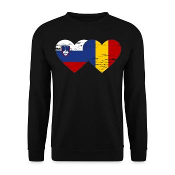 Slowenien Rumänien Flagge Herz - Unisex Pullover - Schwarz - Vorne - Alina (178cm) & Michal (187cm)