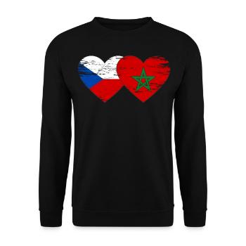 Tschechien Marokko Flagge Herz used - Unisex Pullover - Schwarz - Vorne - Alina (178cm) & Michal (187cm)