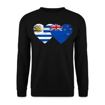 Uruguay Nouvelle-Zélande drapeau coeur utilisé - Sweat-shirt Unisexe - noir - Devant - Alina (178cm) & Michal (187cm)