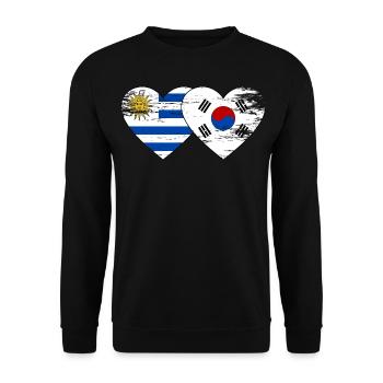 Uruguay Südkorea Flagge Herz used - Unisex Pullover - Schwarz - Vorne - Alina (178cm) & Michal (187cm)