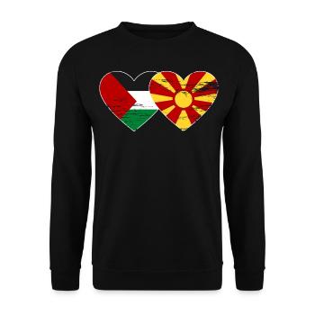 Palästina Mazedonien Flagge used - Unisex Pullover - Schwarz - Vorne - Alina (178cm) & Michal (187cm)