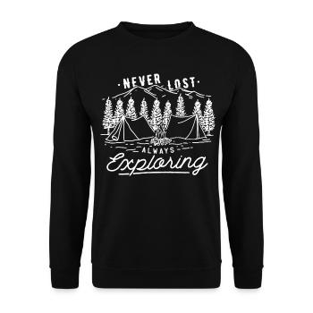 Camping Never Lost Always Exploring - Unisex Sweatshirt - black - Front - Alina (178cm) & Michal (187cm)