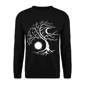 Baum des Lebens weiße Sonne und Mond - Unisex Pullover - Schwarz - Vorne - Alina (178cm) & Michal (187cm)