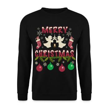 Weihnachtsengel - Unisex Pullover - Schwarz - Vorne - Alina (178cm) & Michal (187cm)