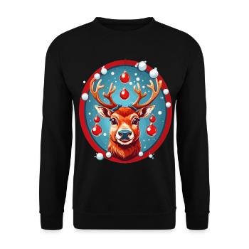 Reindeer with Christmas baubles - Unisex Sweatshirt - black - Front - Alina (178cm) & Michal (187cm)