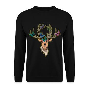 Cerf Papillons Cerf Tête Printemps - Sweat-shirt Unisexe - noir - Devant - Alina (178cm) & Michal (187cm)