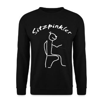 Sitzpinkler Mann auf Toilette Klo - Unisex Pullover - Schwarz - Vorne - Alina (178cm) & Michal (187cm)